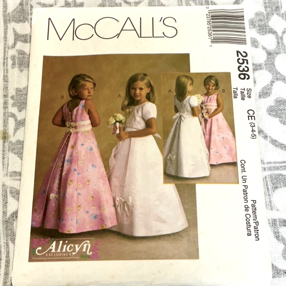McCall’s 1999 dress pattern girls size 3-4-5. Uncut
